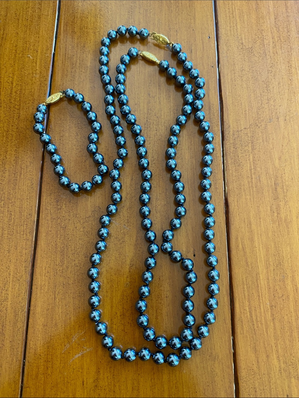 Black Hematite Bead Necklace and Bracelet Set - Elegant Women's Jewelry